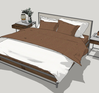 现代双人床SU模型下载